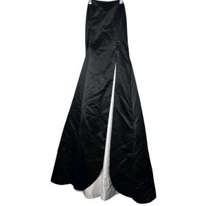 Scott McClintock Vintage Black Satin Halter Gown Rhinestone Slit Formal Dress 4
